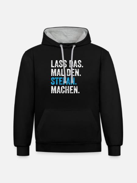 Lass das mal den Stefan machen Name - Kontrast-Hoodie - Schwarz/Grau meliert