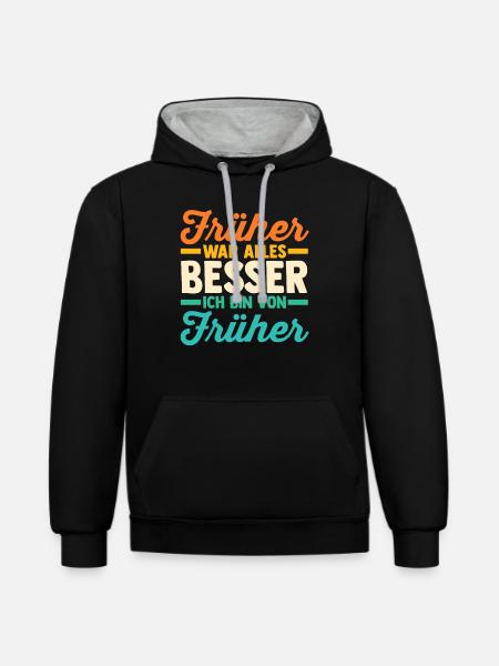 Früher War Alles Besser - Kontrast-Hoodie - Schwarz/Grau meliert