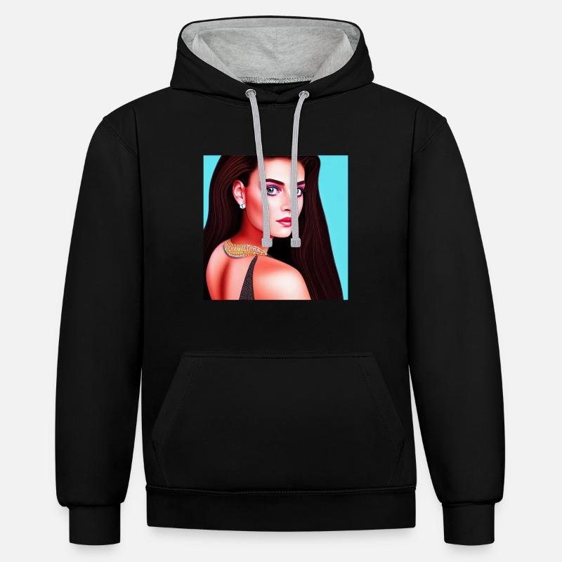 Retrowave Synthwave 80s Character Design - Kontrast-Hoodie - Schwarz/Grau meliert