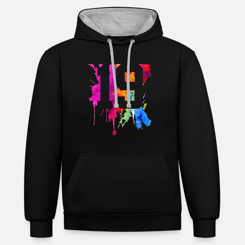 19 ANS 19E ANNIVERSAIRE - Sweat à capuche contrasté - noir/gris chiné