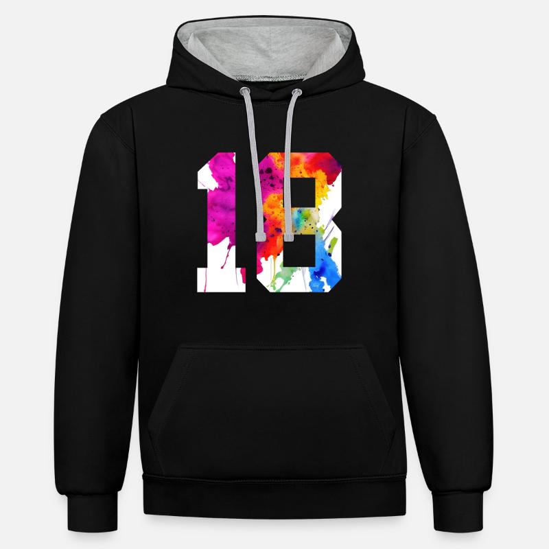 NUMÉRO 18 ANS 18ÈME ANNIVERSAIRE - Sweat à capuche contrasté - noir/gris chiné