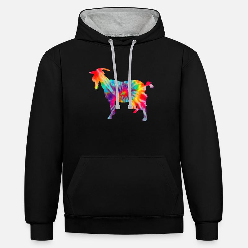 Chèvre Tie Dye cadeau - Sweat à capuche contrasté - noir/gris chiné
