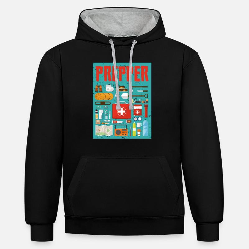 Doomsday Prepper Survivant de l’Apocalypse - Sweat à capuche contrasté - noir/gris chiné
