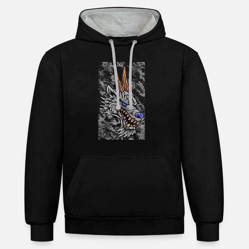 Fantasy RPG Wolf Magic Dungeon - Sweat à capuche contrasté - noir/gris chiné