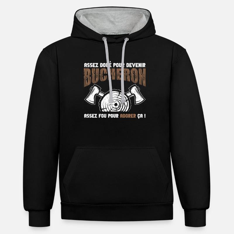 Fier d’être bûcheron - Sweat à capuche contrasté - noir/gris chiné