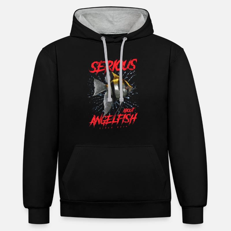 Ernsthaft mit Diskusfischen seit 2019 - Kontrast-Hoodie - Schwarz/Grau meliert