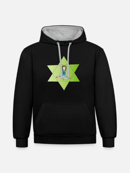 Die Hüterin der Kinder -Yogasitz - Kontrast-Hoodie - Schwarz/Grau meliert