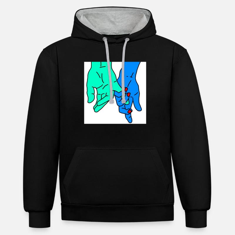 mains vertes - Sweat à capuche contrasté - noir/gris chiné