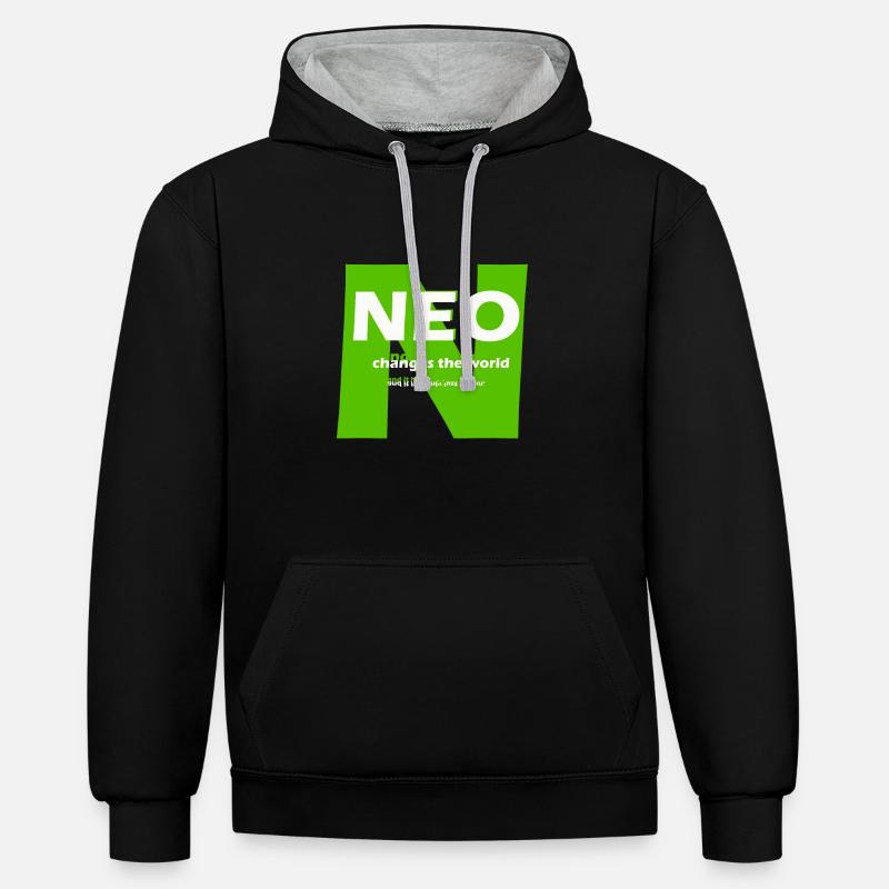Neo changes the world - Kontrast-Hoodie - Schwarz/Grau meliert