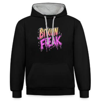 Bitcoin Freak Comic Coin Bullrun - Sweat à capuche contrasté - noir/gris chiné - Devant - Anna (173cm) & Nico (186cm)
