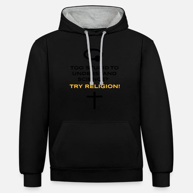 Science vs. Religion - Kontrast-Hoodie - Schwarz/Grau meliert