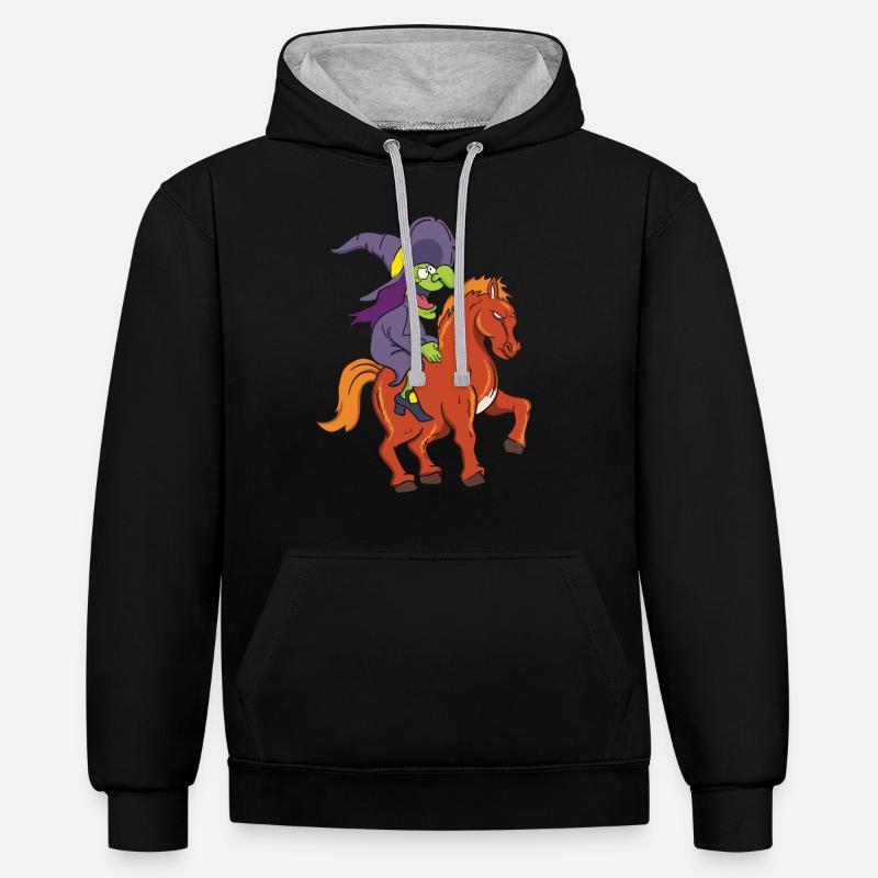 Sorcière Halloween avec cheval - Sweat à capuche contrasté - noir/gris chiné