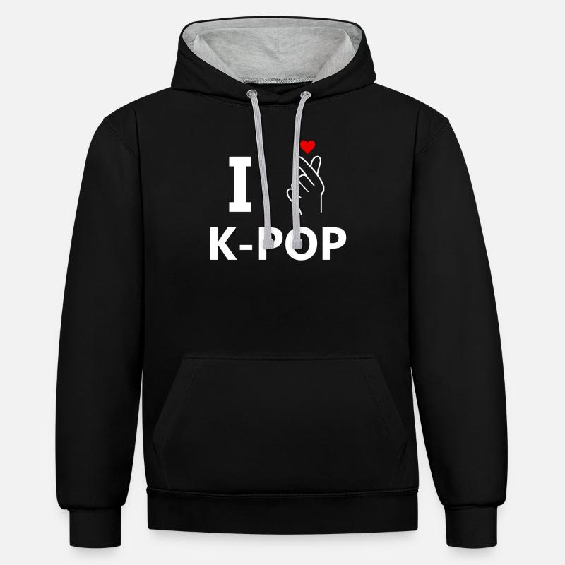 I love K-Pop - Sweat à capuche contrasté - noir/gris chiné