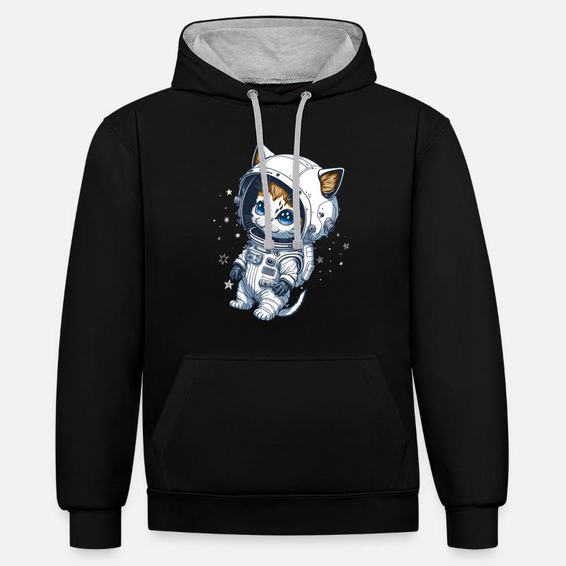 Bébé chat dans l’espace - Sweat à capuche contrasté - noir/gris chiné