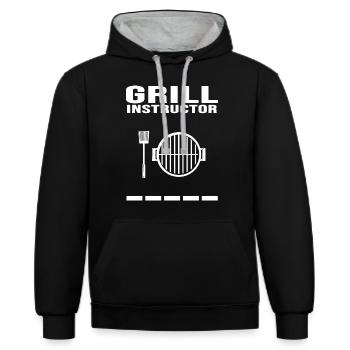 Grillen Grillmaster grillt BBQ-Fleisch Holzkohle - Kontrast-Hoodie - Schwarz/Grau meliert - Vorne - Anna (173cm) & Nico (186cm)