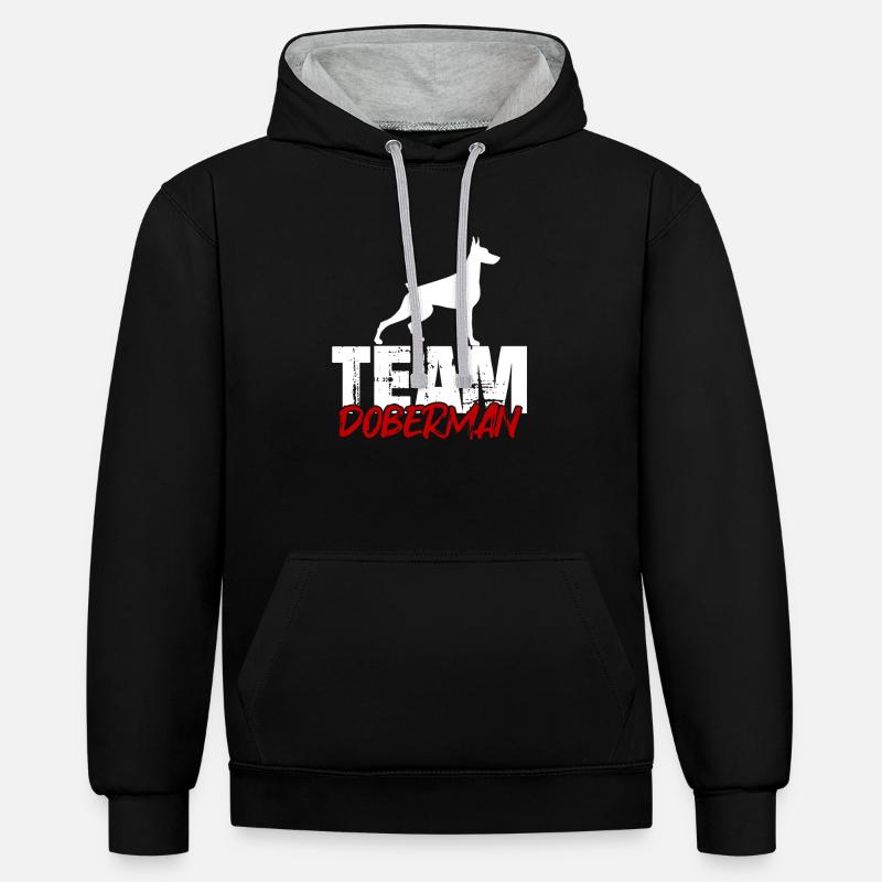 Team Dobermann - Kontrast-Hoodie - Schwarz/Grau meliert