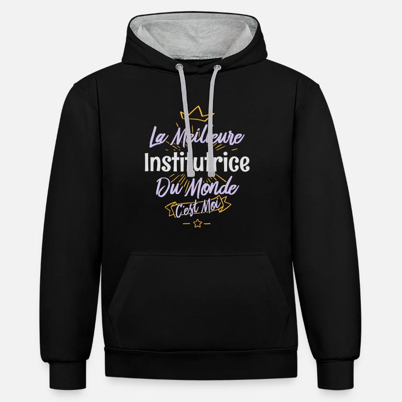 La meilleure institutrice du monde - Sweat à capuche contrasté - noir/gris chiné