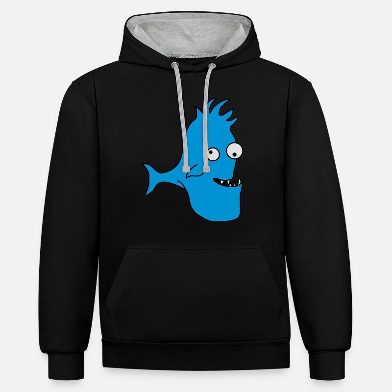Stupid Crazy Comic Fish - Kontrast-Hoodie - Schwarz/Grau meliert