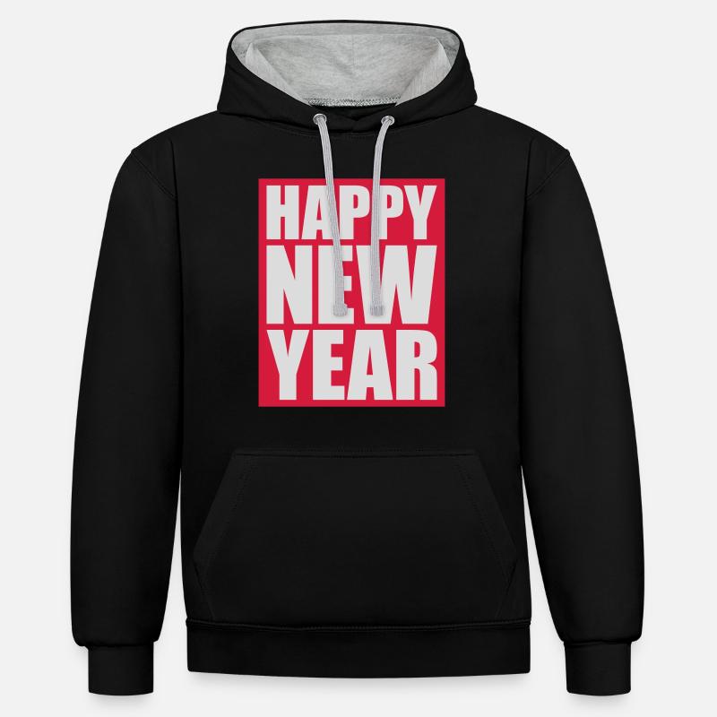 Citation Bonne année - Sweat à capuche contrasté - noir/gris chiné