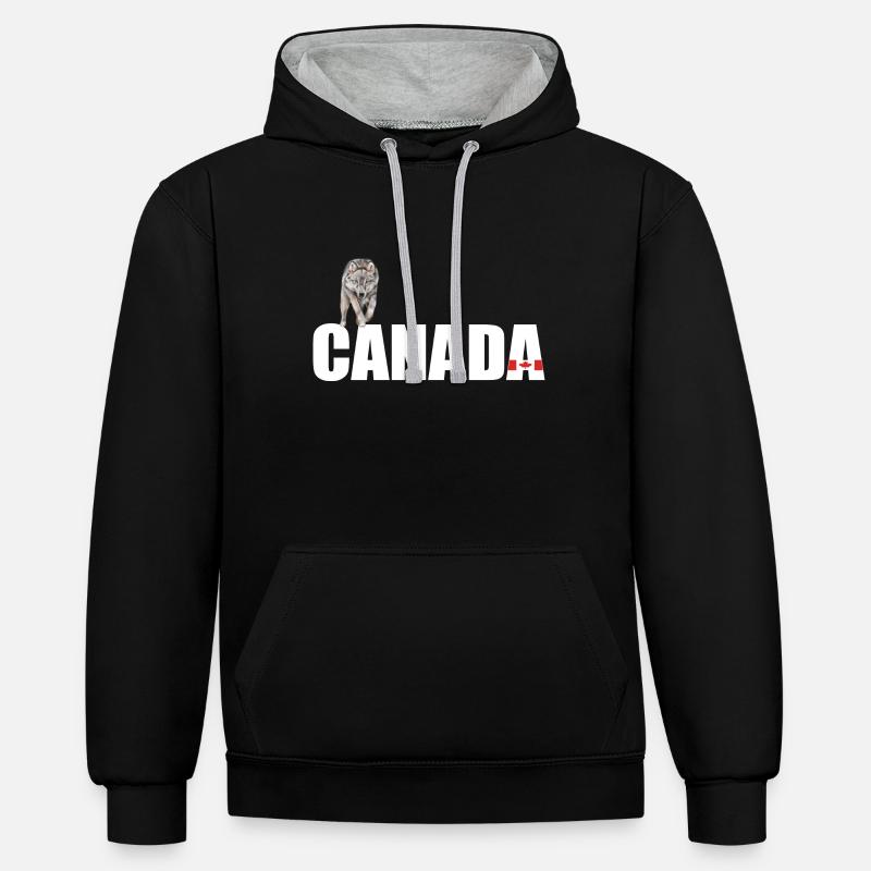 Le Canada avec Wolf - Sweat à capuche contrasté - noir/gris chiné