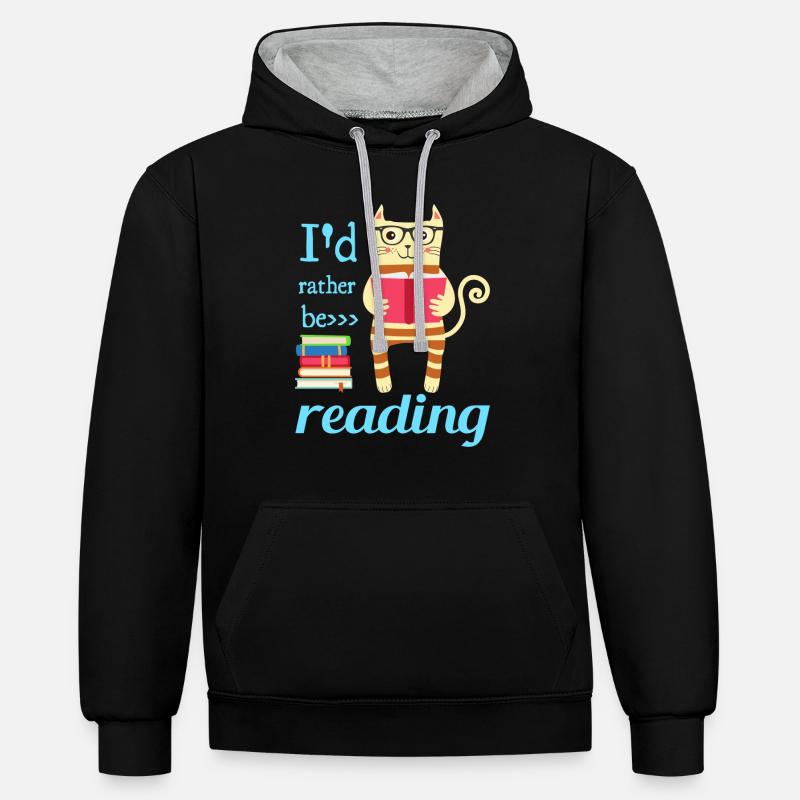 I would rather read - Contrast hoodie - black/heather grey
