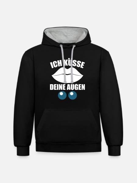 Ich küsse deine Augen - Kontrast-Hoodie - Schwarz/Grau meliert