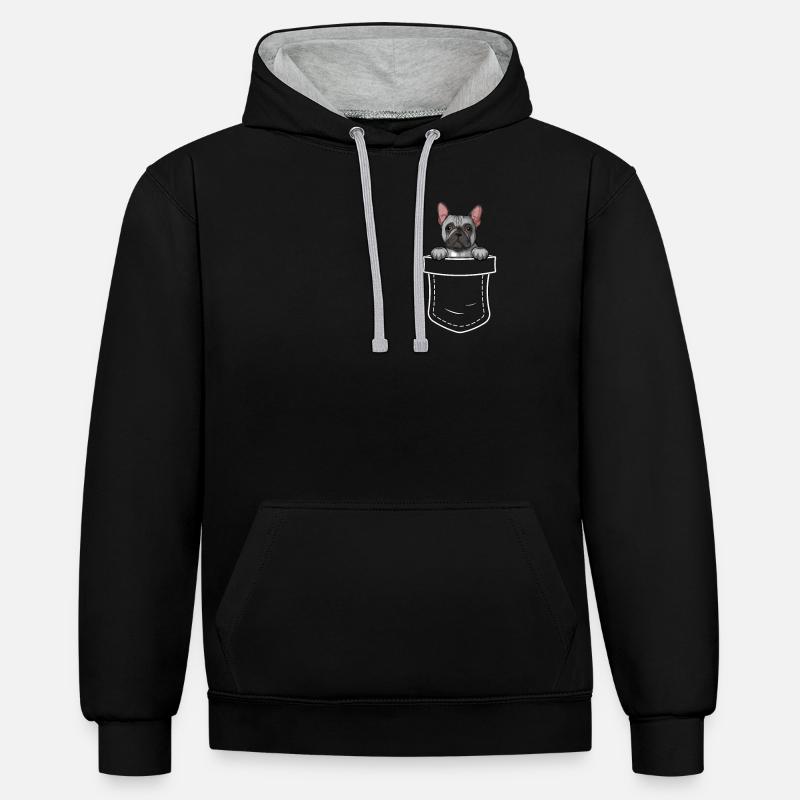 Français Propriétaire de chien bouledogue - Sweat à capuche contrasté - noir/gris chiné