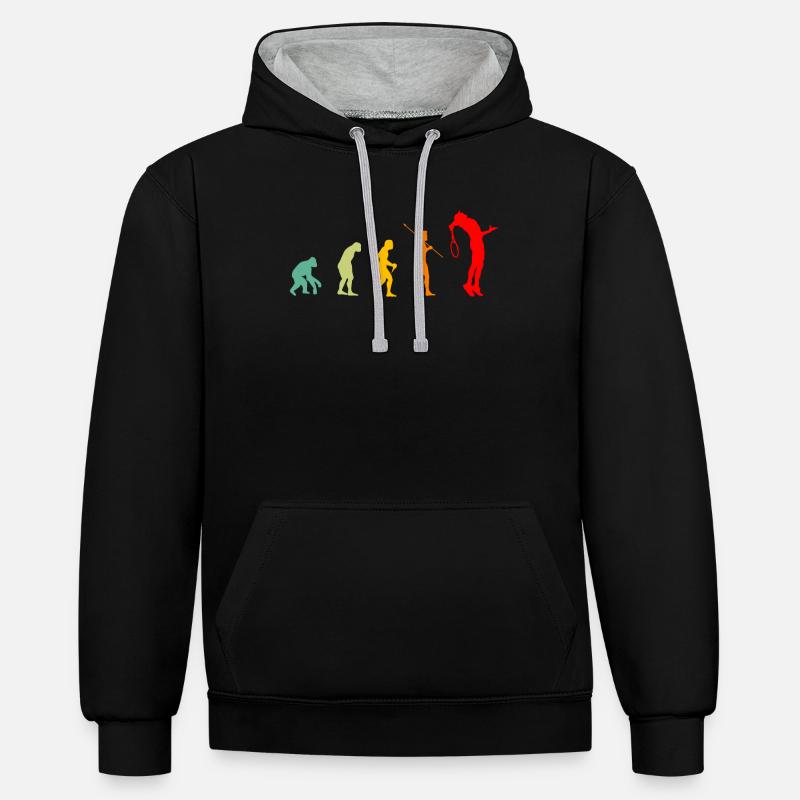 Evolution Tennisman Geschenkidee Mann - Kontrast-Hoodie - Schwarz/Grau meliert