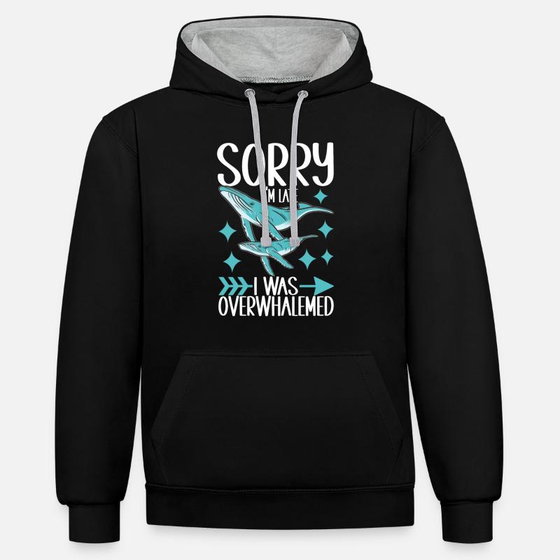 Observateurs de baleines - Sweat à capuche contrasté - noir/gris chiné