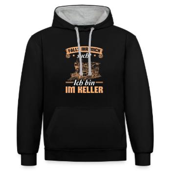 Modelleisenbahn Dampflok Modelleisenbahner - Kontrast-Hoodie - Schwarz/Grau meliert - Vorne - Anna (173cm) & Nico (186cm)