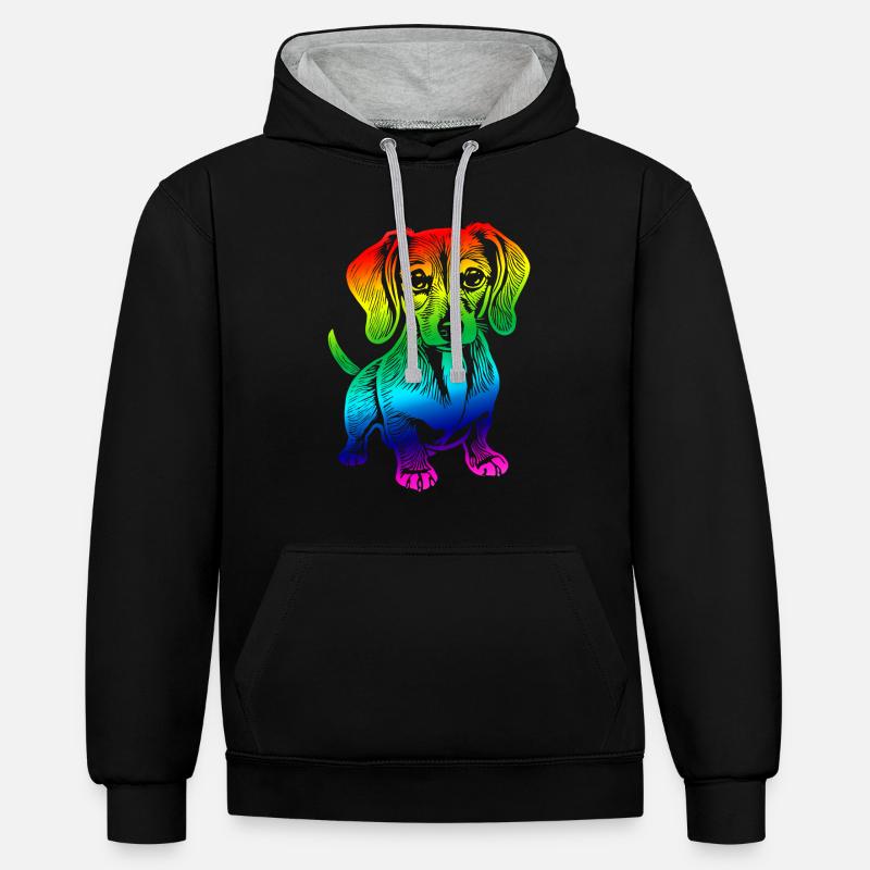 Teckel, mon fidèle compagnon - chiot - Sweat à capuche contrasté - noir/gris chiné