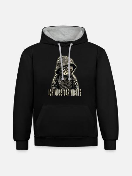 ich muss gar nix - Kontrast-Hoodie - Schwarz/Grau meliert