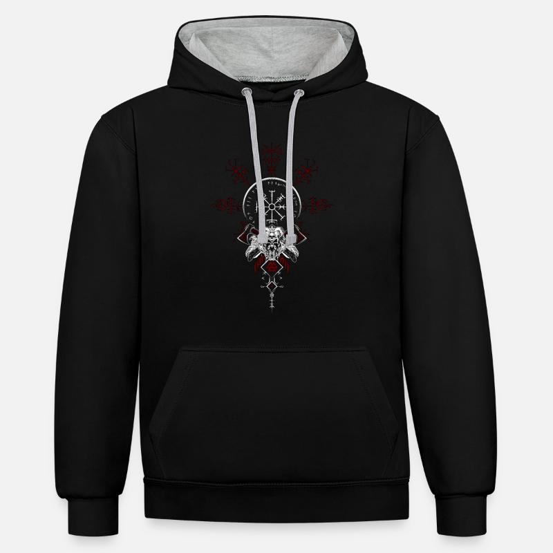 Celtic Vikinger Vegvisir compas Vikings - Sweat à capuche contrasté - noir/gris chiné