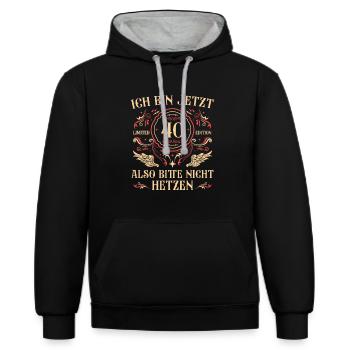 40er Papa 40 Jahre alt 40. Geburtstag Geschenk - Kontrast-Hoodie - Schwarz/Grau meliert - Vorne - Anna (173cm) & Nico (186cm)