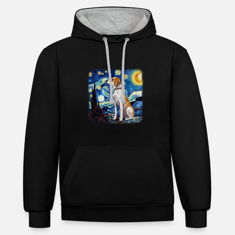 Beagle Van Gogh nuit étoilée - Sweat à capuche contrasté - noir/gris chiné