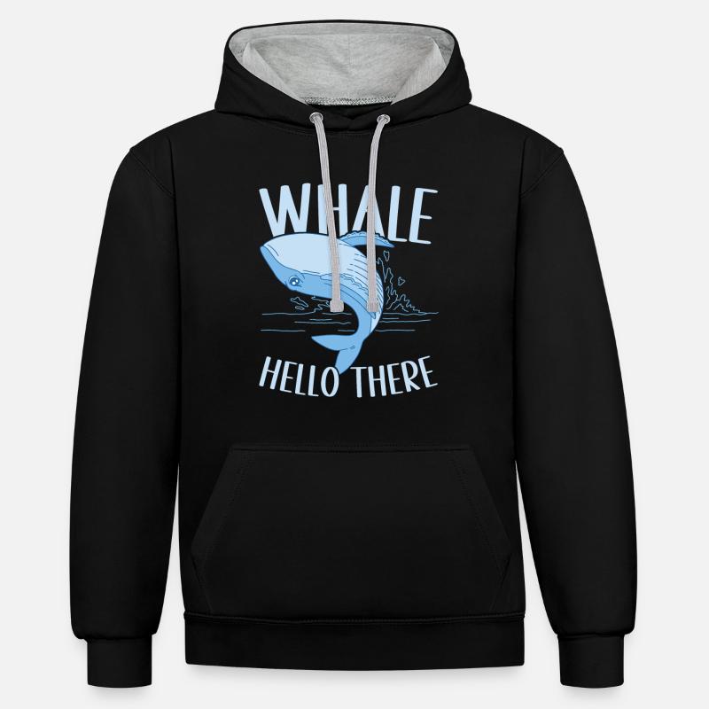 Baleines Baleine - Sweat à capuche contrasté - noir/gris chiné