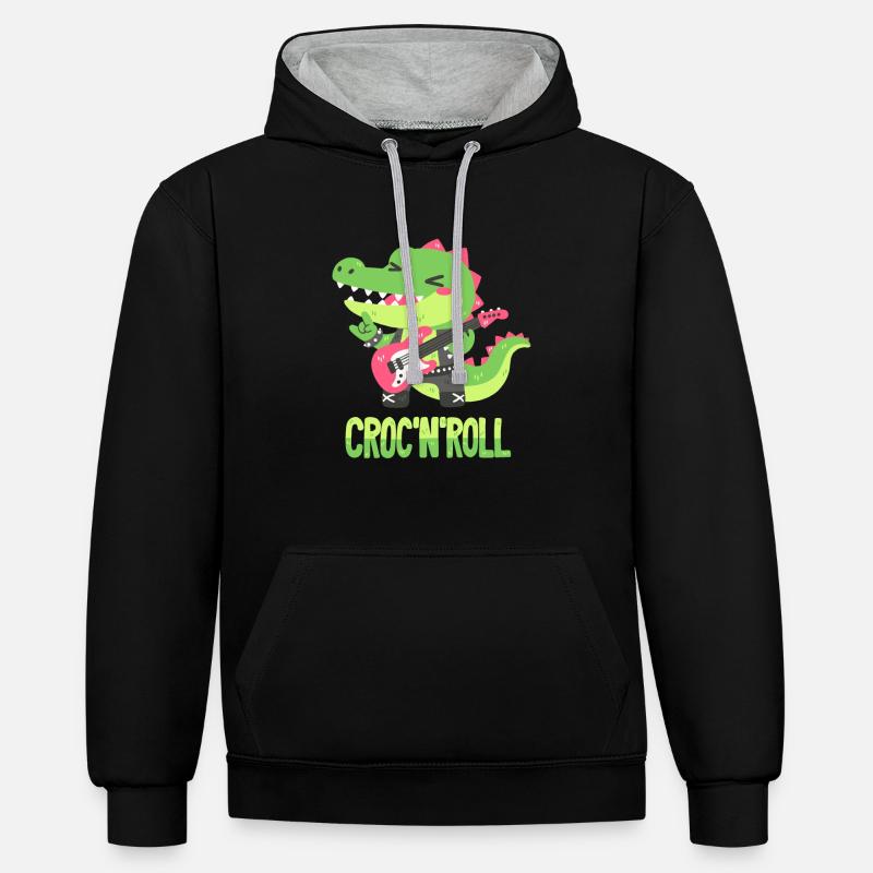 Rocker Crocodile - Jeu de mots - Sweat à capuche contrasté - noir/gris chiné