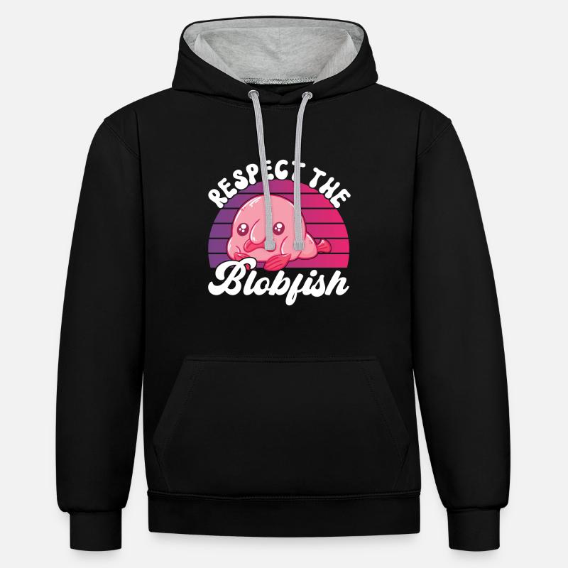 Poisson blob mignon poisson laid - Sweat à capuche contrasté - noir/gris chiné