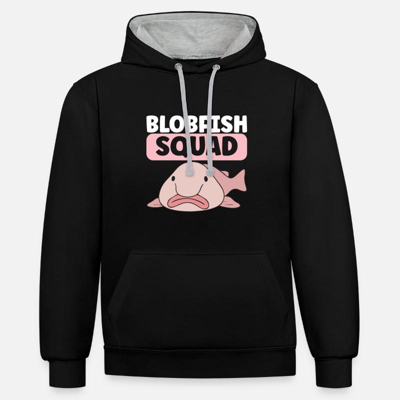 Poisson blob mignon poisson laid - Sweat à capuche contrasté - noir/gris chiné