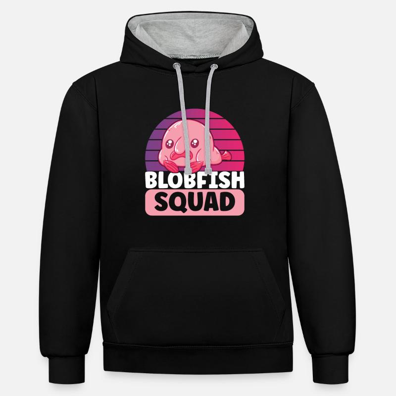 Poisson blob mignon poisson laid - Sweat à capuche contrasté - noir/gris chiné