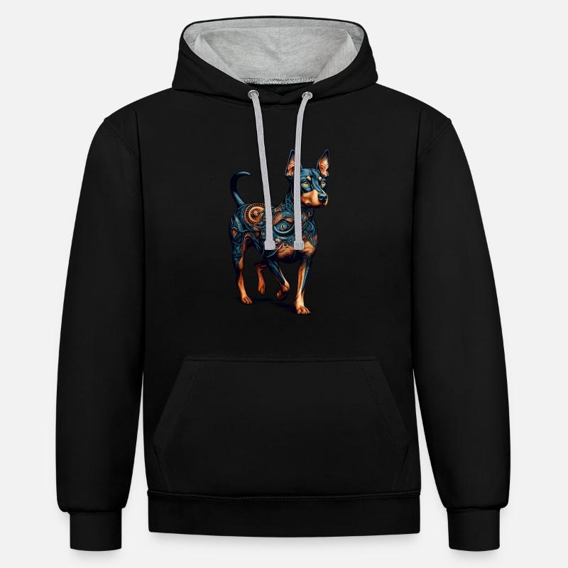Mandala Art Manchester Terrier Terriers - Sweat à capuche contrasté - noir/gris chiné