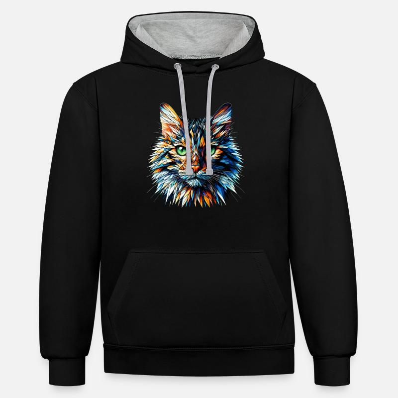 Polygone Art Bengal Chat - Sweat à capuche contrasté - noir/gris chiné