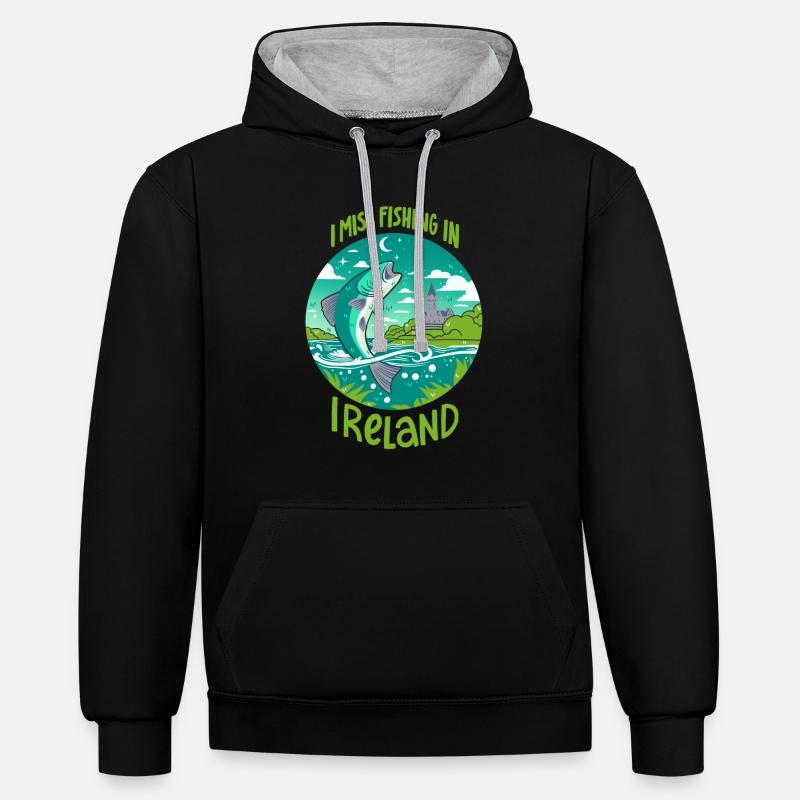 Pêche en Irlande - Sweat à capuche contrasté - noir/gris chiné