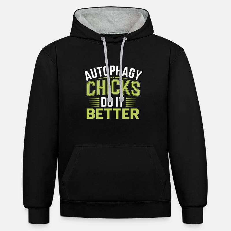 Intervallfasten Intermittierendes Fasten - Kontrast-Hoodie - Schwarz/Grau meliert