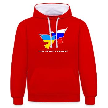 Frieden - Kontrast-Hoodie - Rot/Weiß - Vorne - Liana (172cm) & Jaron (178cm)