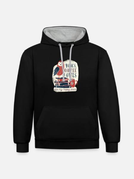 Bücher Kaffee und Eulen - Kontrast-Hoodie - 