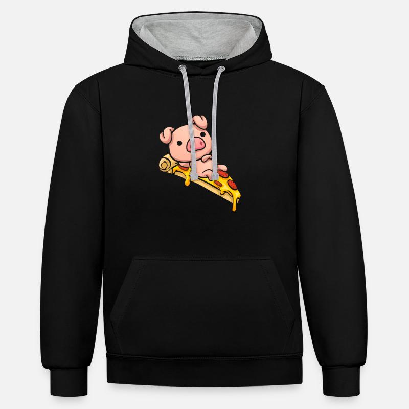 Schweineliegende Pizza Süßes Geschenk - Sweat à capuche contrasté - noir/gris chiné