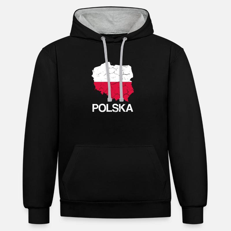 Pologne drapeau polonais polonais - Sweat à capuche contrasté - noir/gris chiné