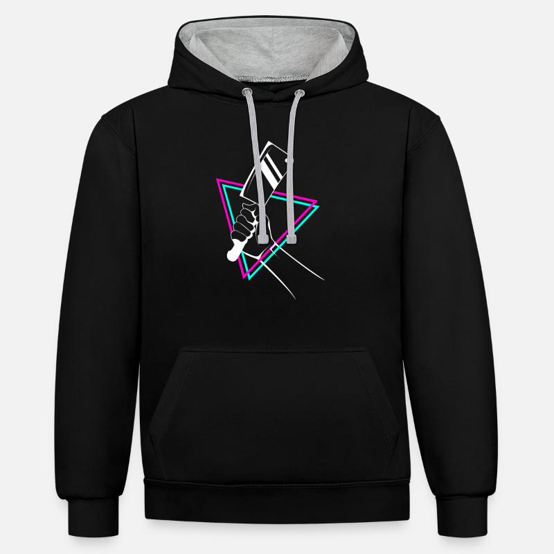 couteau de boucher - Sweat à capuche contrasté - noir/gris chiné