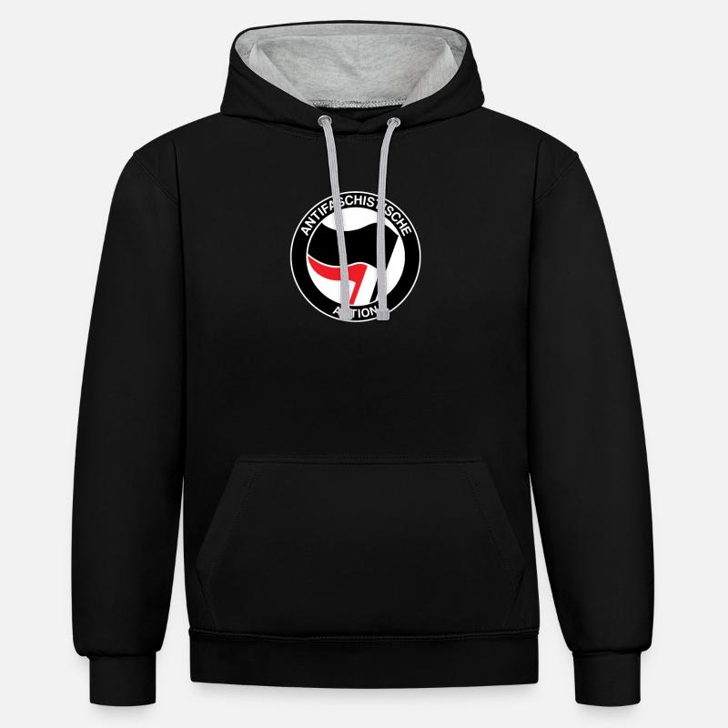 Action antifasciste Antifa Antifasciste - Sweat à capuche contrasté - noir/gris chiné